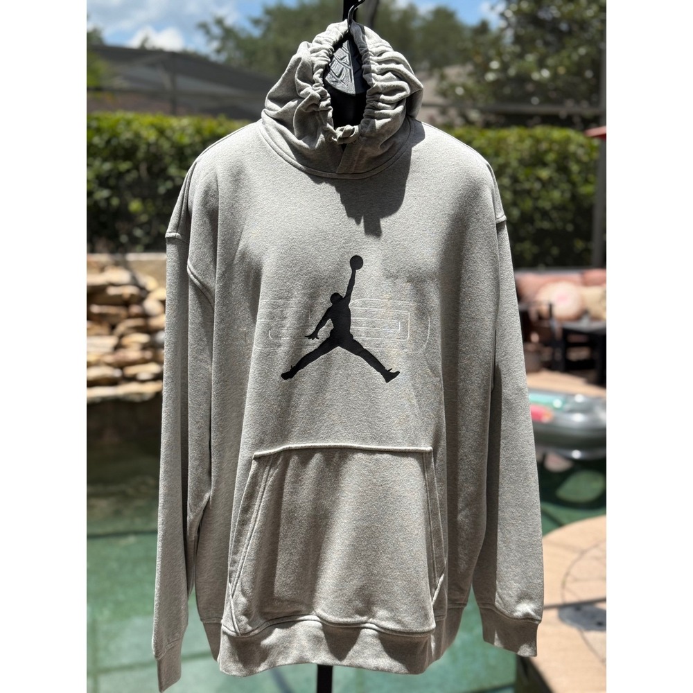 Jordan Jumpman Mens Graphic Fleece Hoodie Grey HQ8694-084 Size XL NEW